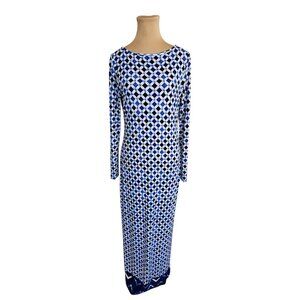 Joseph Ribkoff Blue White Maxi Dress w/ Diamond Design Sz 8